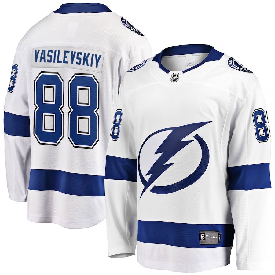 Men Tampa Bay Lightning #88 Andrei Vasilevskiy Fanatics Branded White Away Premier Breakaway Player NHL Jersey->tampa bay lightning->NHL Jersey